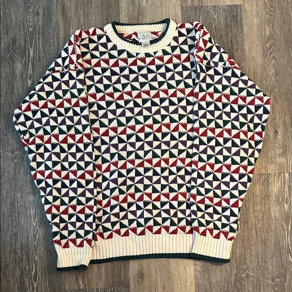 Vintage Sweater with Red, Blue, Green, Purple and White Design